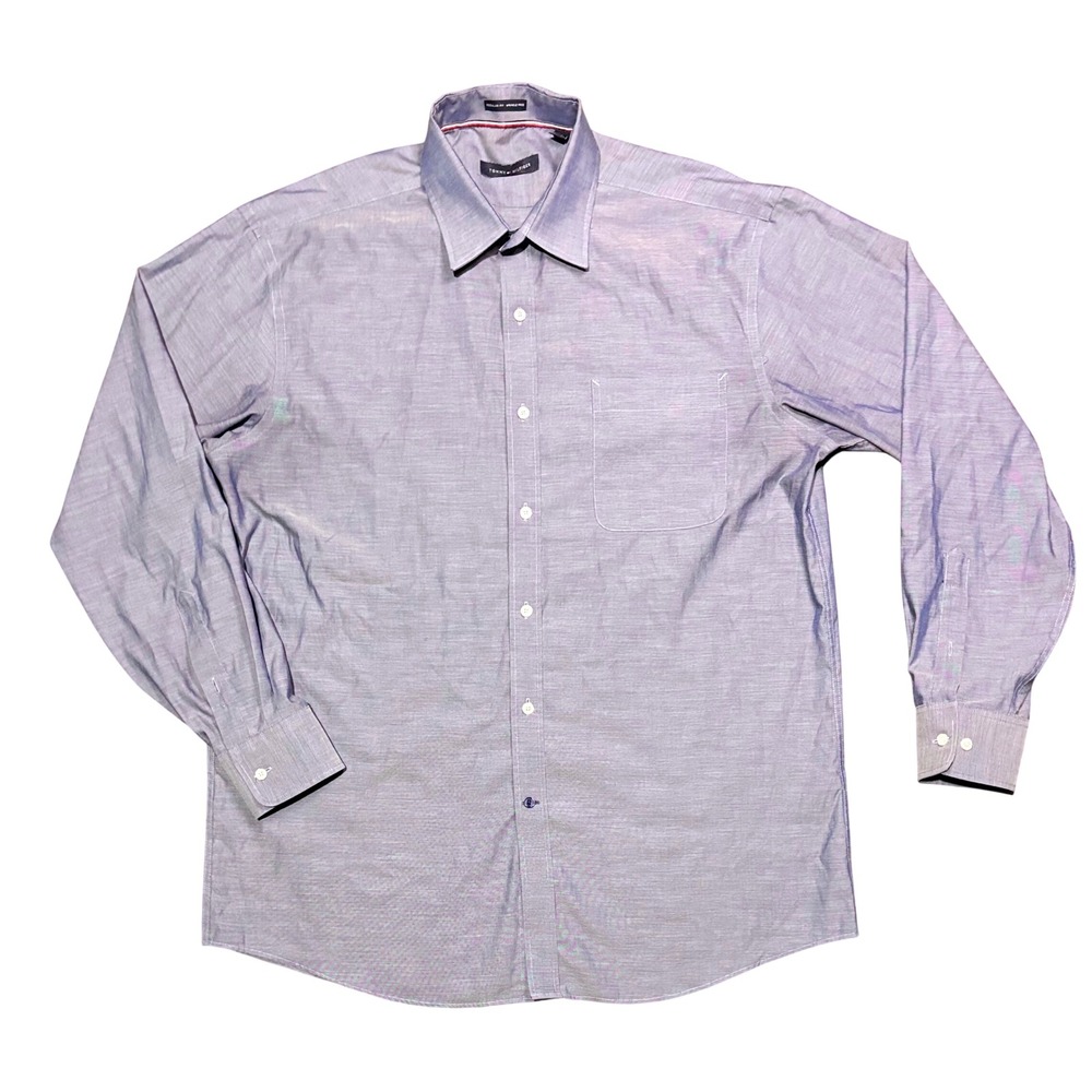 Tommy Hilfiger Men's Blue Regular Fit‎ Wrinkle Free Dress Shirt Size 16.5 34/35